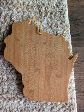 Wisconsin-Shaped Bamboo Serving/Charcuterie Board - Natural Wood